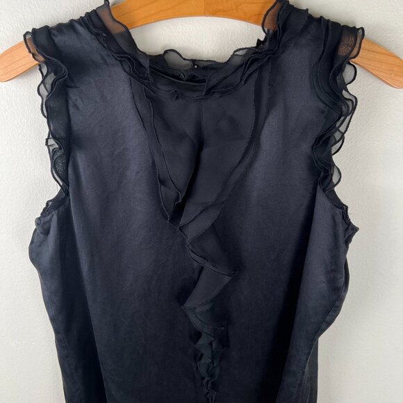 KENAR Silk Ruffled High Neck Blouse in Black - Picture 3 of 10